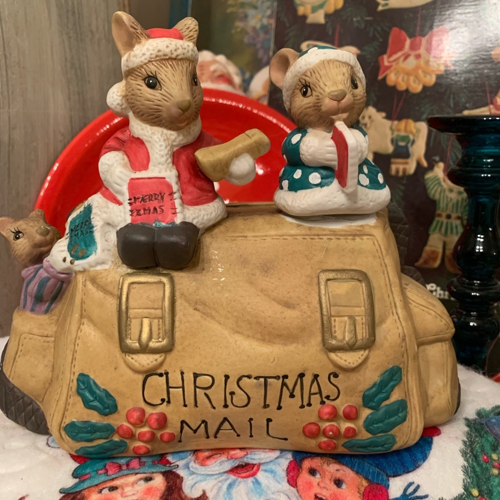Vintage mice Christmas Mail holder